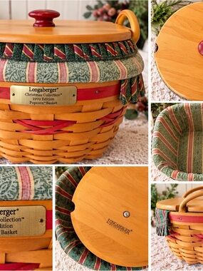 Longaberger Red & Green Handwoven Popcorn Basket